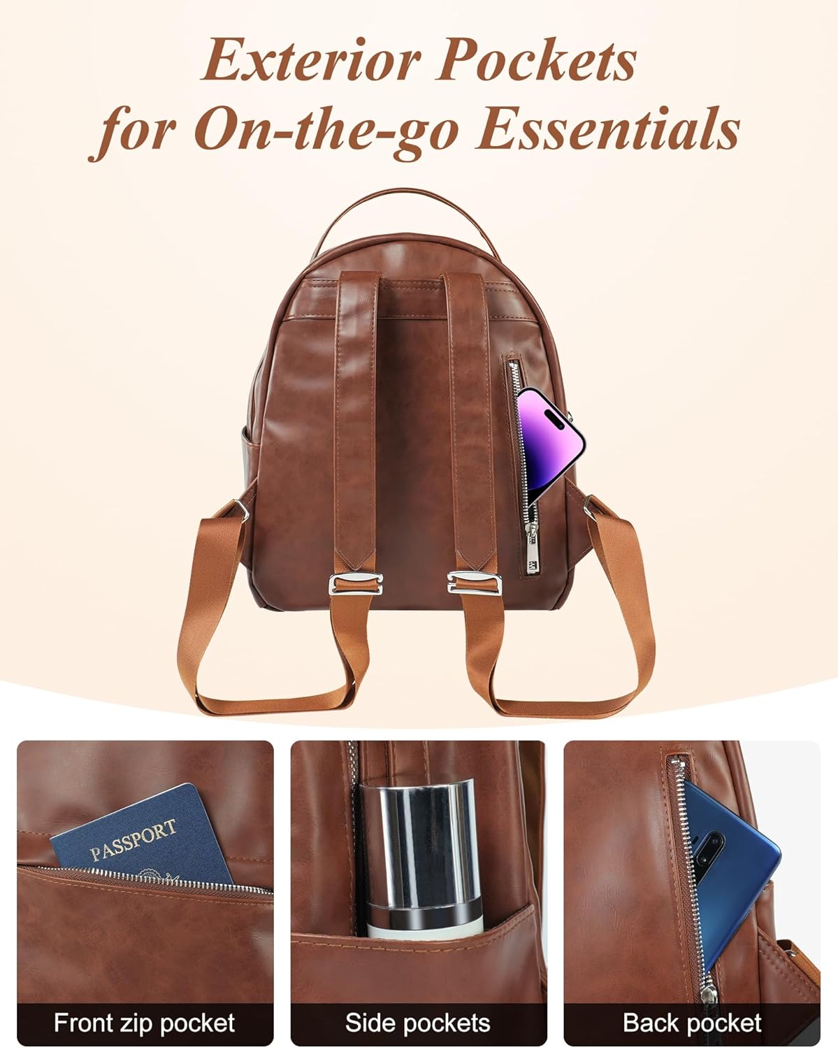 Fmeida Fashion Backpack for Women Vegan Leather Small Backpacks Purse Convertible Shoulder Bag Fashion Ladies Daypack Handbags w Tassel, Brown - Image 4