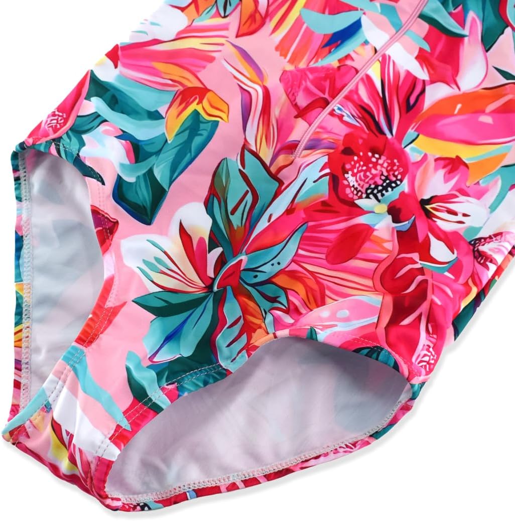 Girls Long Sleeve One Piece Swimsuit Rash Guard Swimwear Zipper Quick Dry Bathing Suits Sun Protection UPF 50+ (Ages 4-12) - Image 5