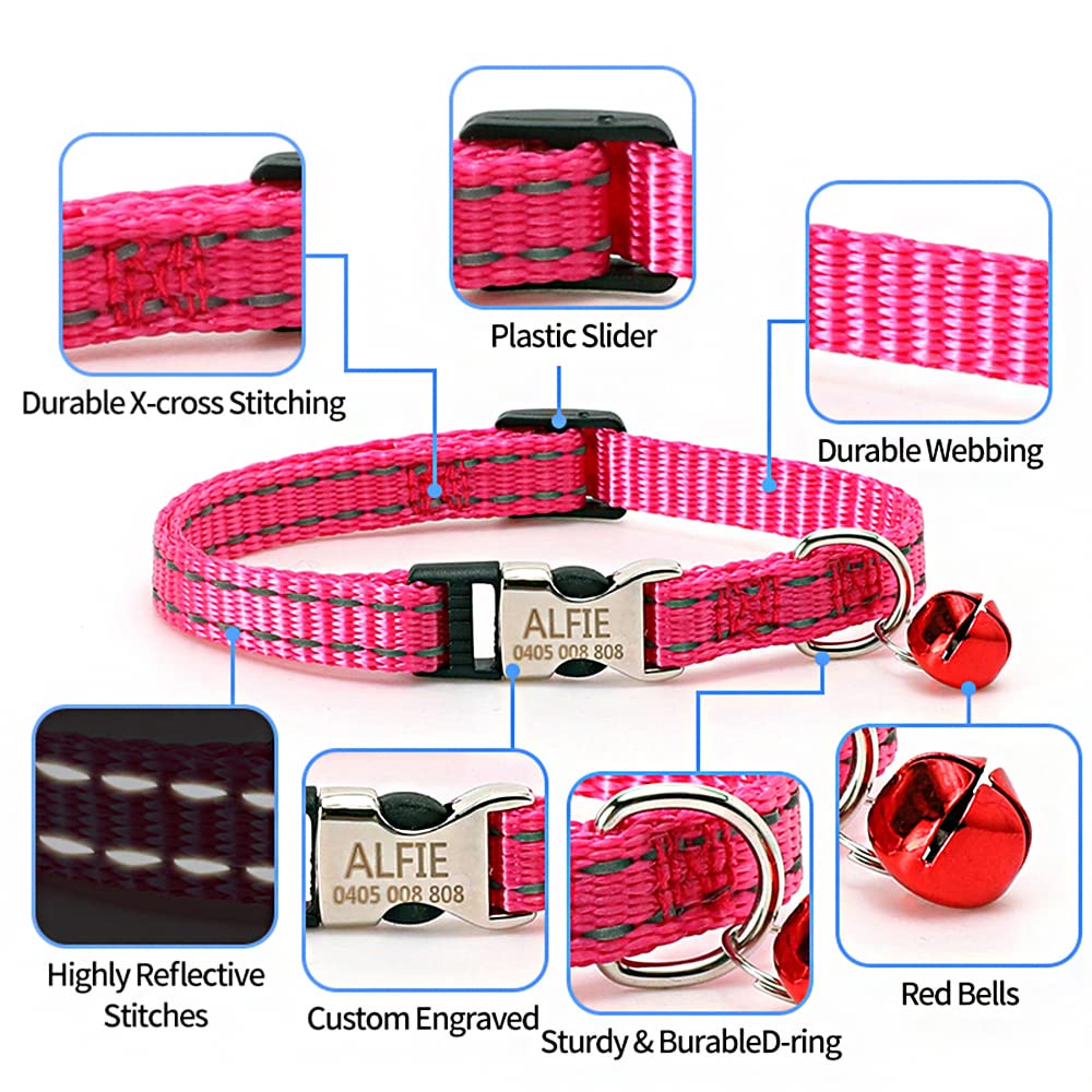 Personalized Cat Collar with Bell - Custom Reflective Kitten Collars with Name and Phone Number (Green)