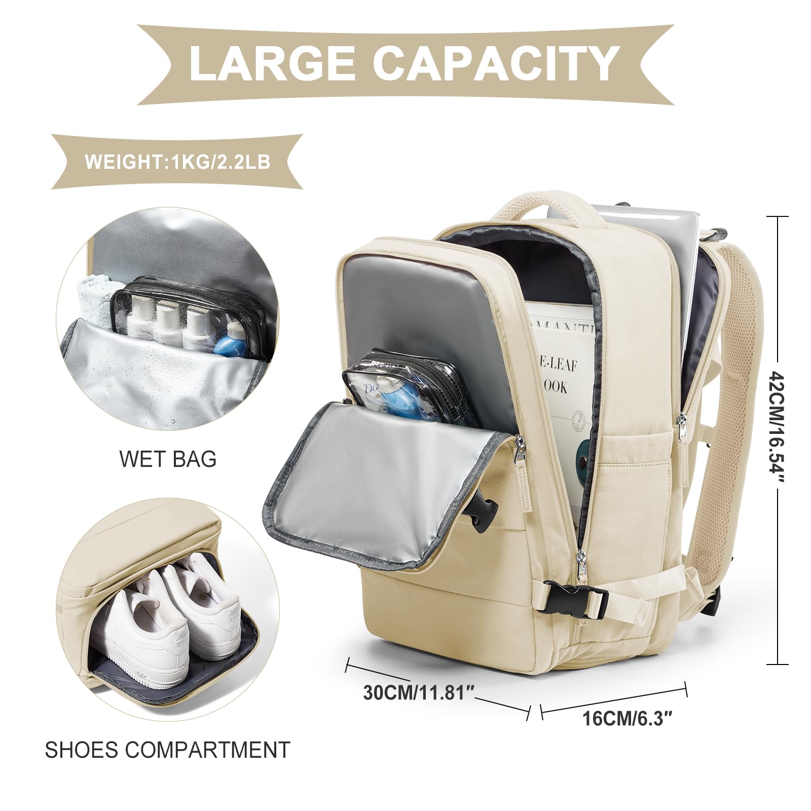 SZLX Zaino da viaggio grande da donna da escursionismo sportivo da esterno impermeabile da scuola casual laptop da 14 pollici con porta di ricarica USB scomparto per scarpe