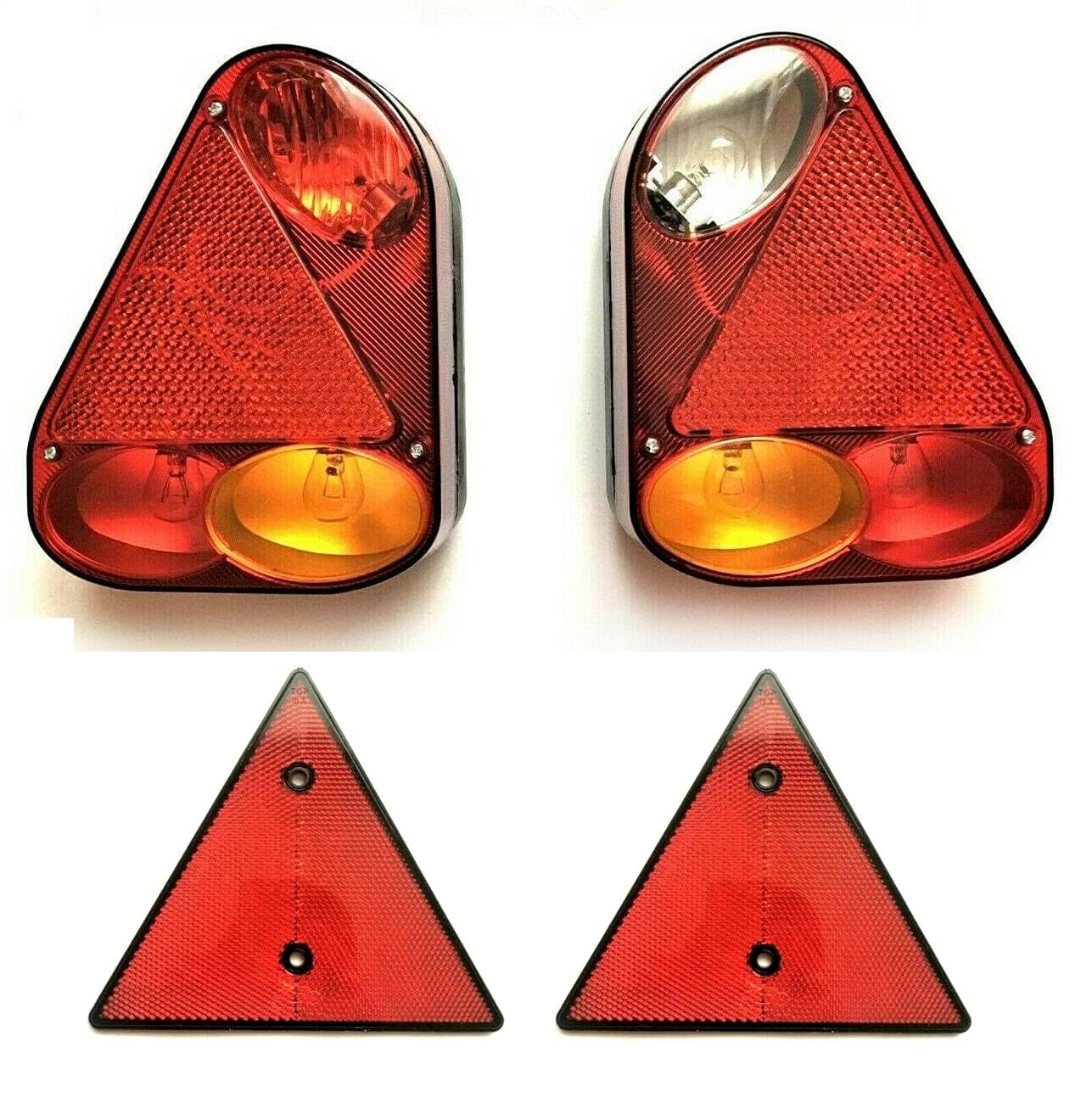 2 luces traseras de 12 V y 24 V, para camiones, remolques con bombillas de bayoneta, trailer, luz trasera y 2 triángulos