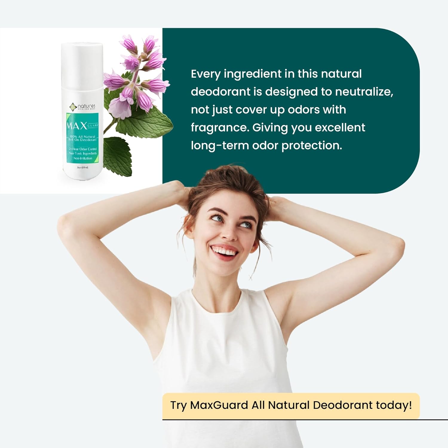 MaxGuard All-Natural Deodorant for Men & Women | 24-Hour Odor Protection | Aluminum-Free, Baking Soda-Free | Roll-On | Non-stain, Non-irritating Formula | Healthier, Long-Lasting Freshness | 3oz - Image 4