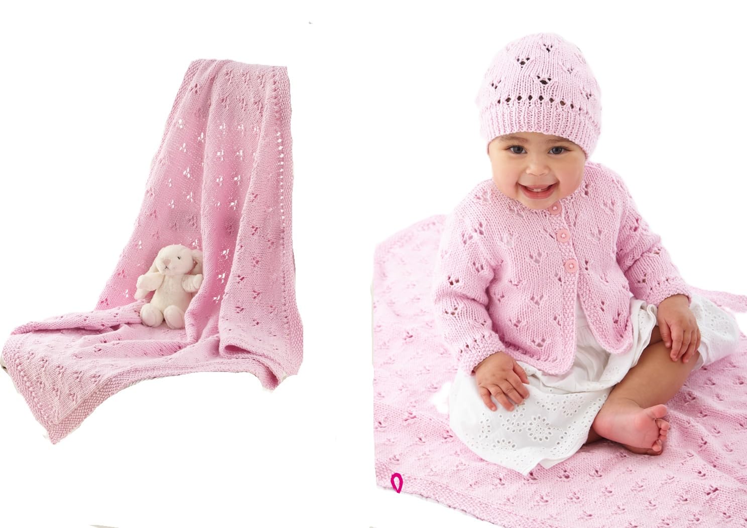 Baby Knitting Pattern Cardigan Blanket & Hat King Cole Double Knit DK 6180