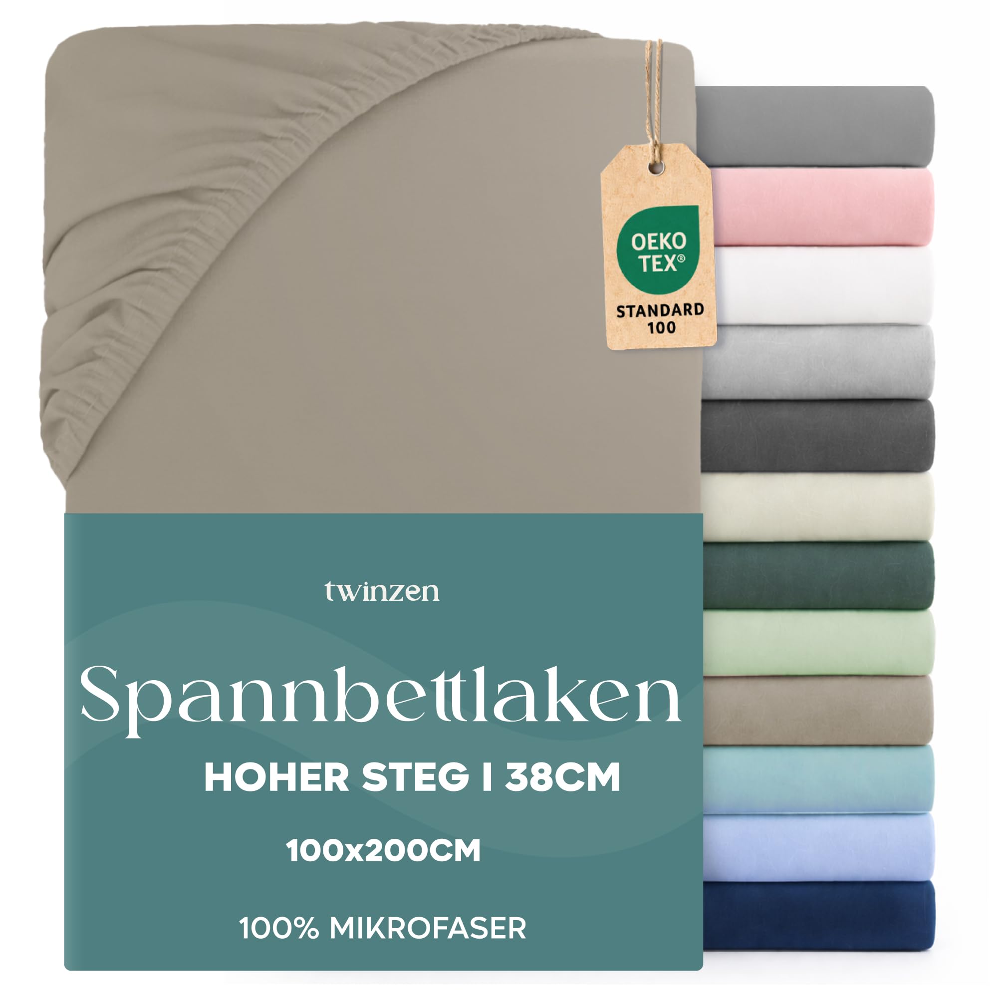 Twinzen Spannbettlaken - 35 cm Tiefe Tasche - 100% Polyester Mikrofaser Bettlaken - Oeko Tex Zertifiziert, Bettlaken mit Gummizug