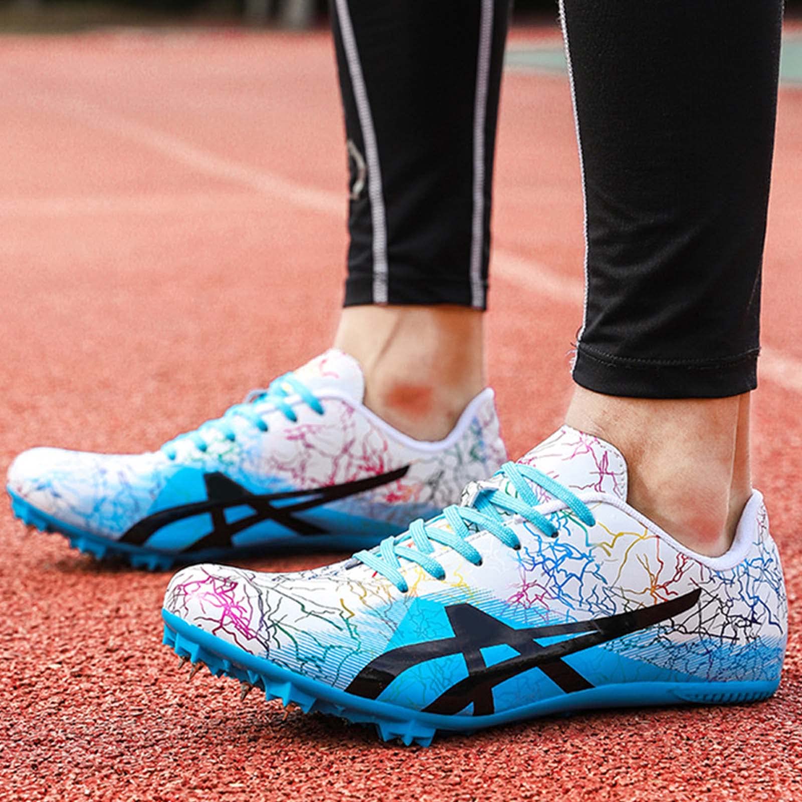 SDEQA Chaussures D'athlétisme pour Unisexes Adulte Respirantes Chaussures D'athlétisme À 7/8 Clous Antidérapantes Dédiées Pointes De Sprint Junior