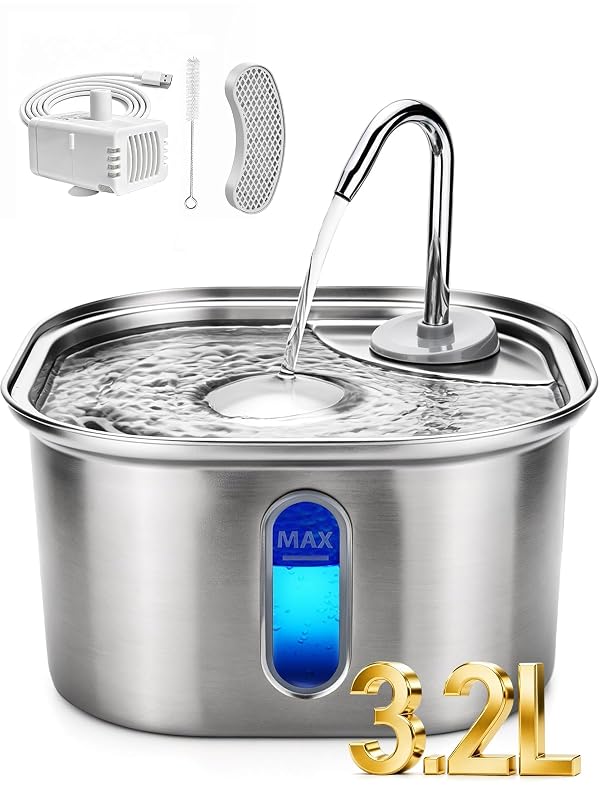 Fonte de água para gatos em aço inoxidável 304 Petlipo com filtro de 6 camadas, 3,2 L