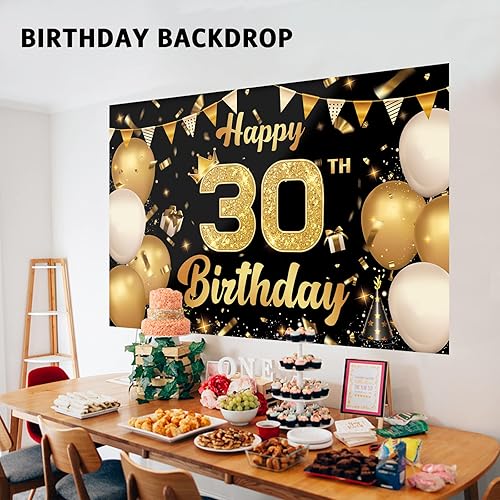 Miniatura 3 de Cartel de feliz cumpleaños 30 para patio, pancarta de feliz cumpleaños 30 para mujereshombres, telón de fondo grande de 30 cumpleaños, suministros