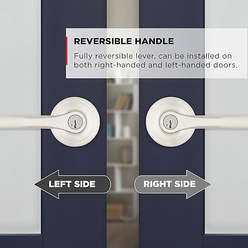 Miniatura 6 de Kwikset Henley - Manija de puerta de entrada con cerradura y llave, manija reversible con llave segura, para entrada frontal y dormitorios, níquel