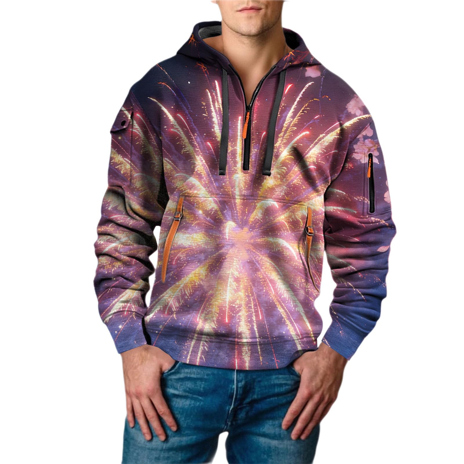 Sudadera con capucha para hombre con estampado rosa talla M cómoda 5