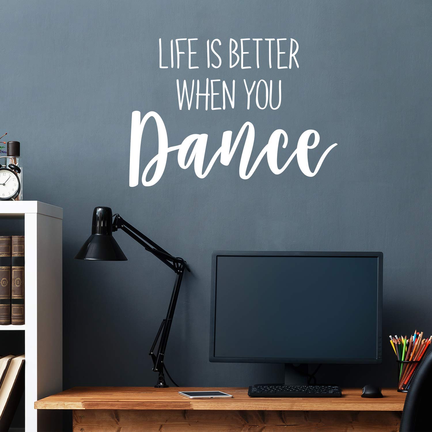 Vinyl Wall Art Decal - Life is Better When You Dance - 20" x 28" - Inspirational Home Living Room Bedroom Sticker Decor - Positive Office Workplace Peel and Stick Adhesive Decals (White)