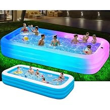 145"x74"x22", Large Solar Inflatable Pool with Lights, Oversized Thickened Blow Up Pool for Adults, 7 Color Changed Family Swimming Pool for Backyard, Outdoor