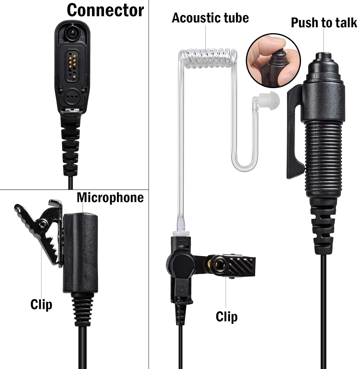 Walkie-Talkie Headset, Three Wires Acoustic Tube Earpiece with PTT for Motorola XPR6350 XPR6550 XPR7550 APX 4000 6000 7000 HT Two-Way Radio