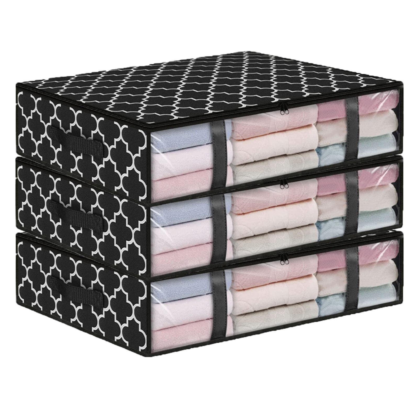 Underbed Storage Bag, Under bed storage containers with lids & Zip & transparent window , Foldable underbed clothes storage organiser, Non woven storage bags for bedding Duvet Linen Pillow Shoes
