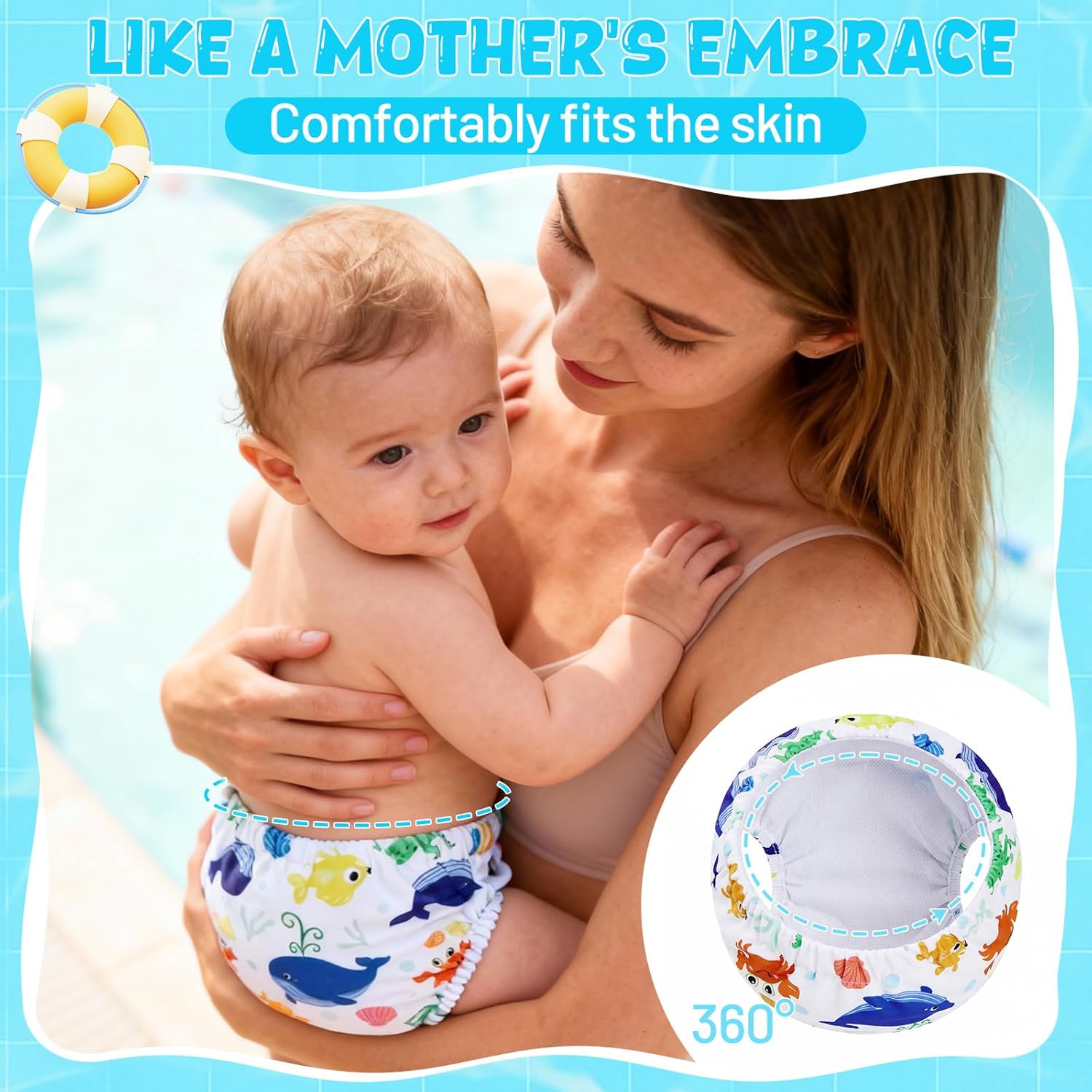 Durio 2PCS Reusable Swim Diapers - Baby Swim Diapers Adjustable Washable Newborn Infant Diaper Soft Water Diaper for Swimming Lessons with a Mesh Bag 3-6M - Image 5