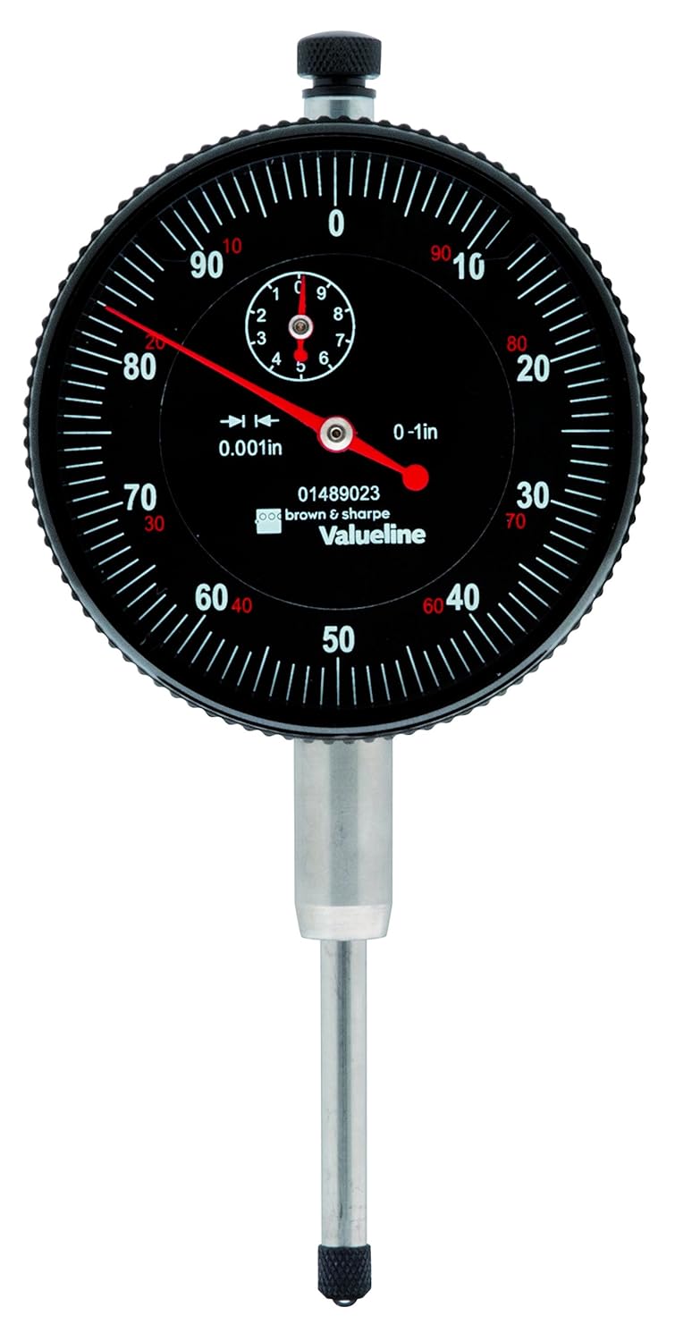 Brown & Sharpe 01489023 Value line AGD 2 Dial Indicator, 2.25" Dial Diameter, 1" Range, 0.001" Reading, Black Face