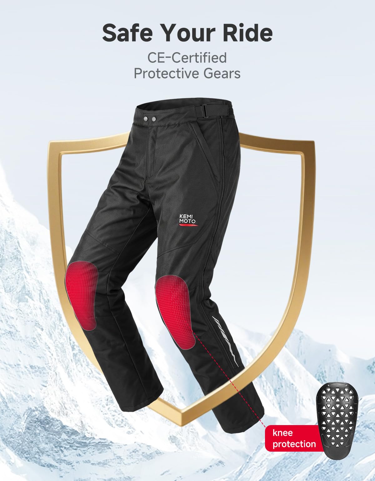 KEMIMOTO Pantaloni Moto Invernali Uomo con Protezioni CE, Pantaloni da Motocicletta Antivento Termici con Zip SBS Bidirezionale e Design Riflettente, Adatti da -20°C a 10°C