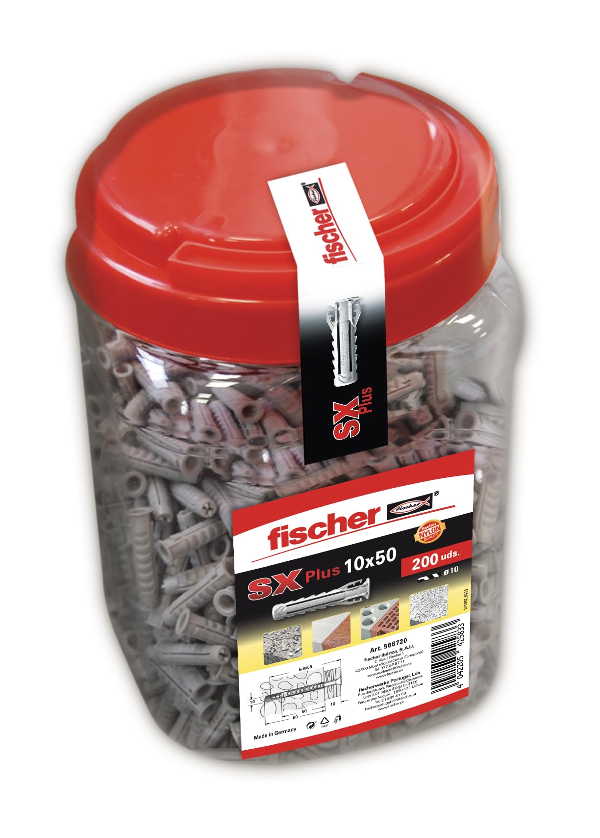 fischer 568720 Tasselli da parete, grigio, 10 x 50