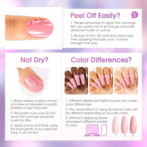 Miniatura 8 de ROSALIND Juego de 6 esmaltes de uñas de gel rosa, colores de esmalte de gel rosa suave, esmalte de uñas de la serie rosa, esmalte de uñas de gel