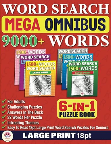 6-in-1 Word Search Puzzle Book For Adults Large Print Omnibus: Easy To Read 18pt Large Print Word Search Puzzles For Seniors 9000+ Words