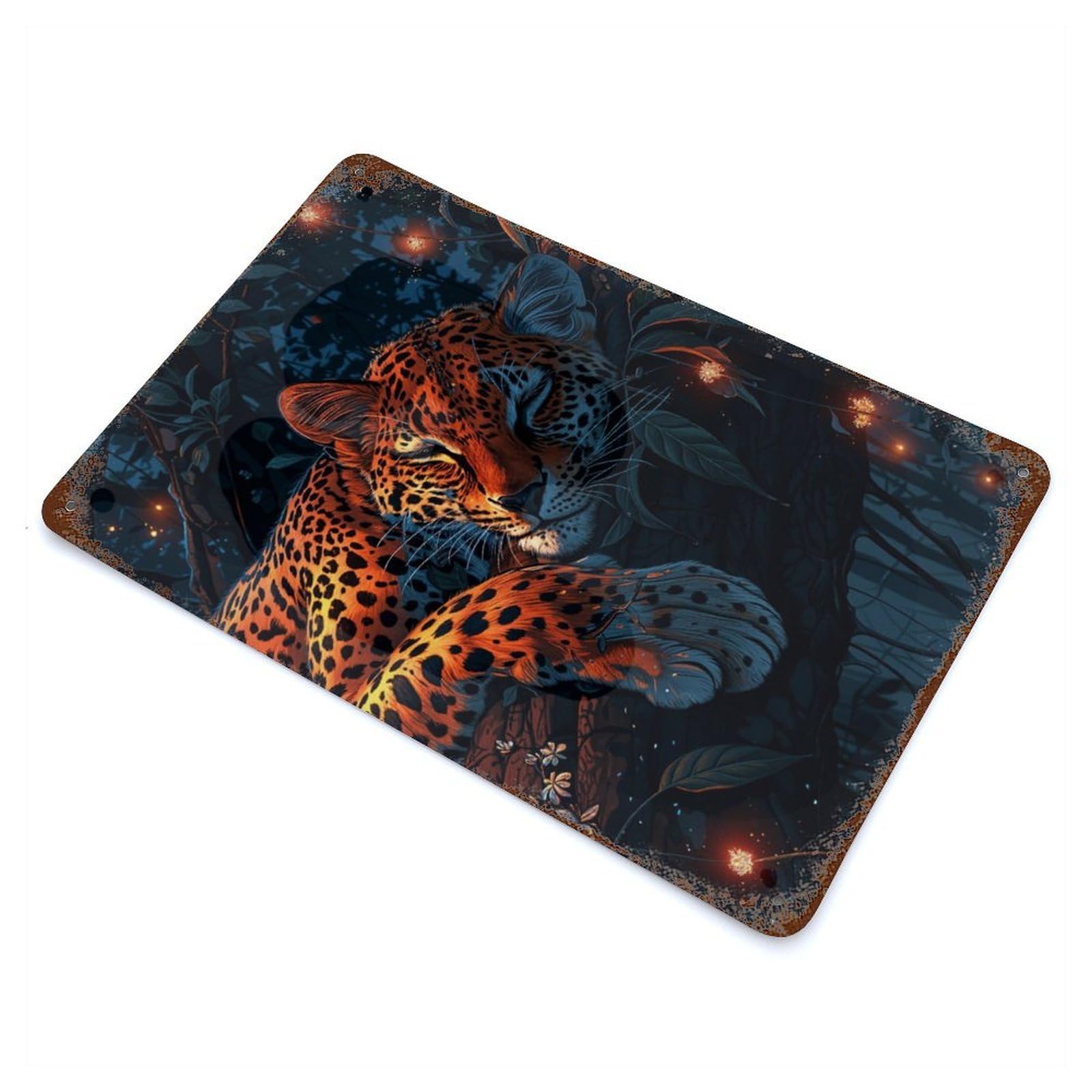 Rust Effect Sleeping Leopard in Jungle Vintage Rust Metal Sign 11.8"x7.9", Vintage Wall Decor for Garage, Bar And Workshop Decor