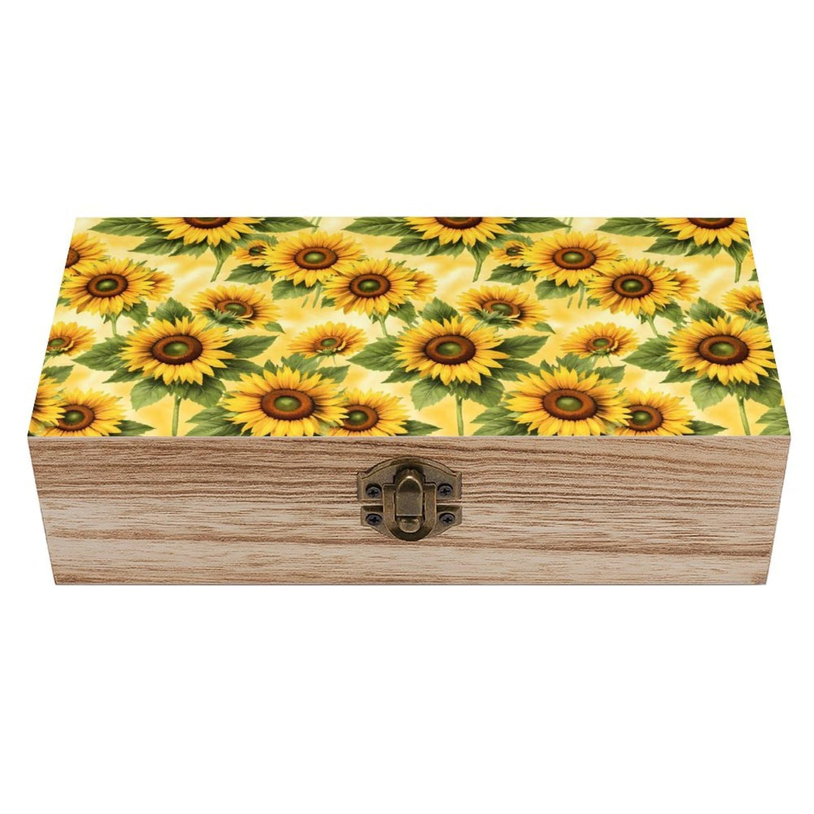 HLBSDM Yellow Sunflower Paintin Wooden Storage Box
