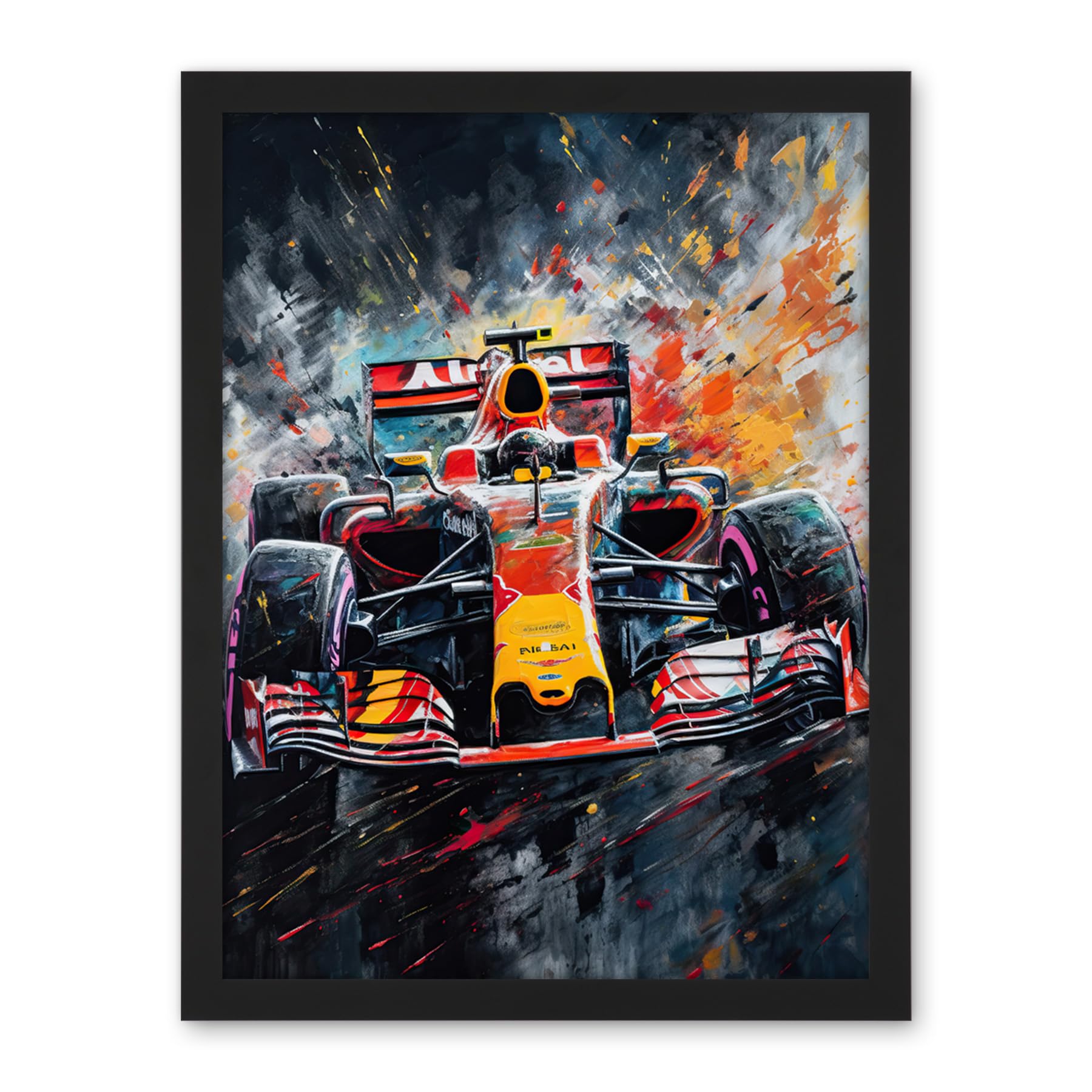 Artery8 Race Car Driver Racing Action Shot Painting Artwork Framed Wall Art Print 18X24 Inch