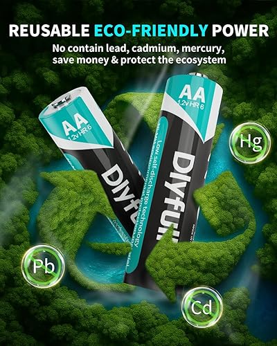 Miniatura 8 de DLYFULL - Baterías recargables AA con cargador, paquete de 8 baterías de 2800 mAh de alta capacidad de baja autodescarga Ni-MH doble A con cargador