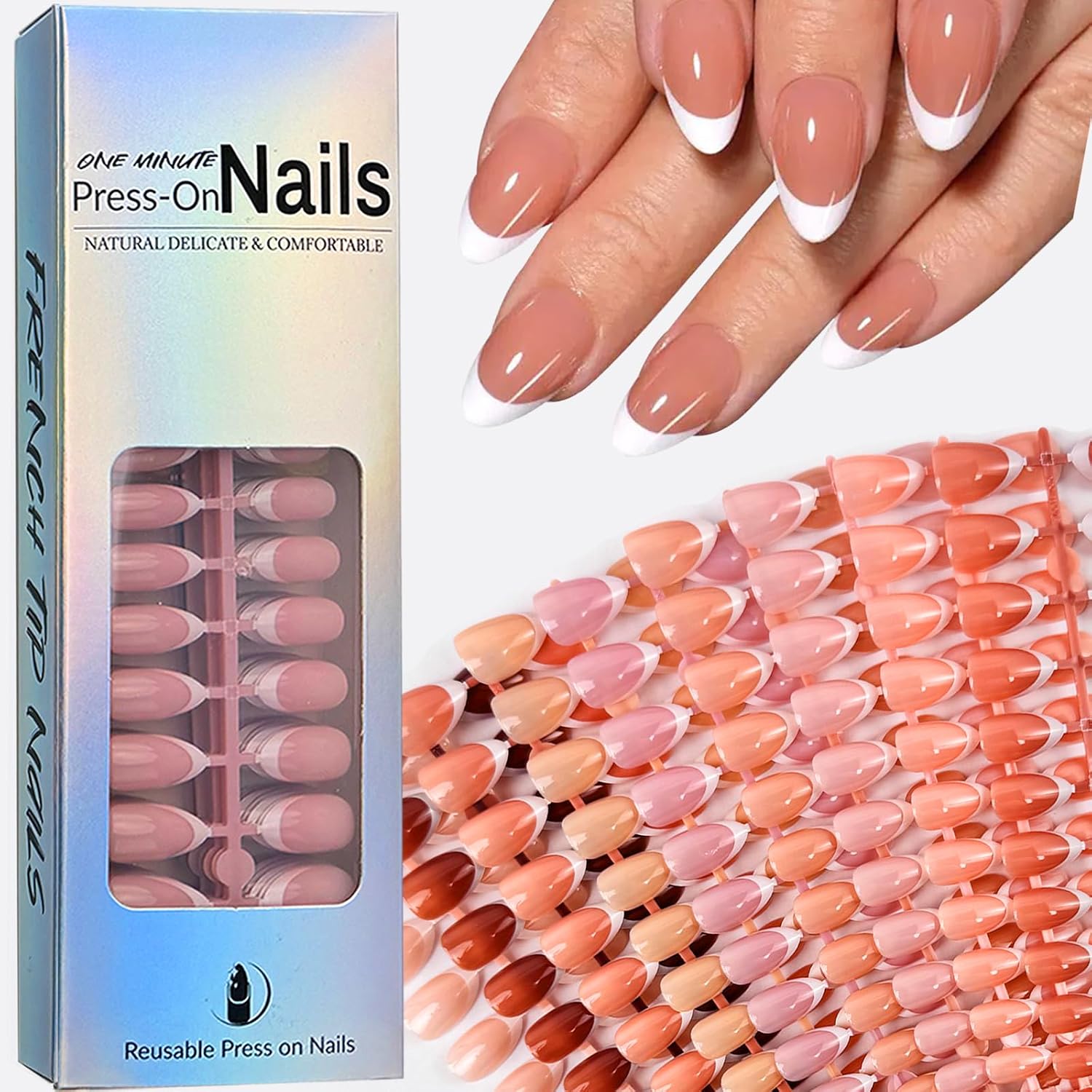 270Pcs White French Tip Press on Nails - Glossy Acrylic