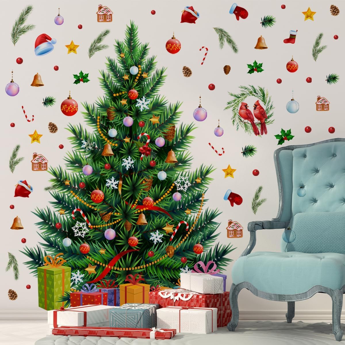 55.12 x41.34 Inch Large Christmas Tree Wall Decals DIY Watercolor Decal Removable Christmas Tree Gaint Wall Stickers for Bathroom Bedroom Living Room Offices Home Decoration Decal image 5