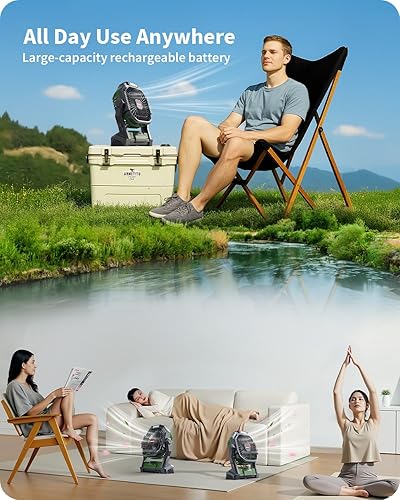 Miniatura 3 de Ventilador portátil con pilas, ventilador de campamento recargable de 20000 mAh con linterna LED, gancho para colgar, equipo de campamento