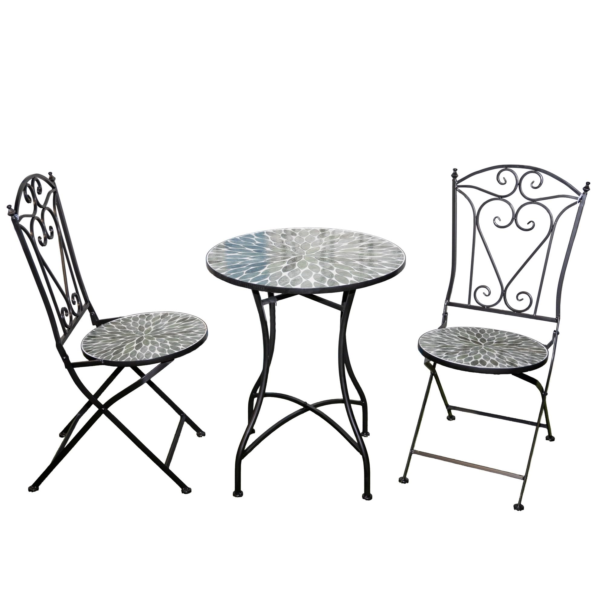 Shatchi Leaf Mosaic Bistro Set With Folding ChairsCeramic Top Outdoor Table And Two Seat Garden Furniture For Patio And Balcony