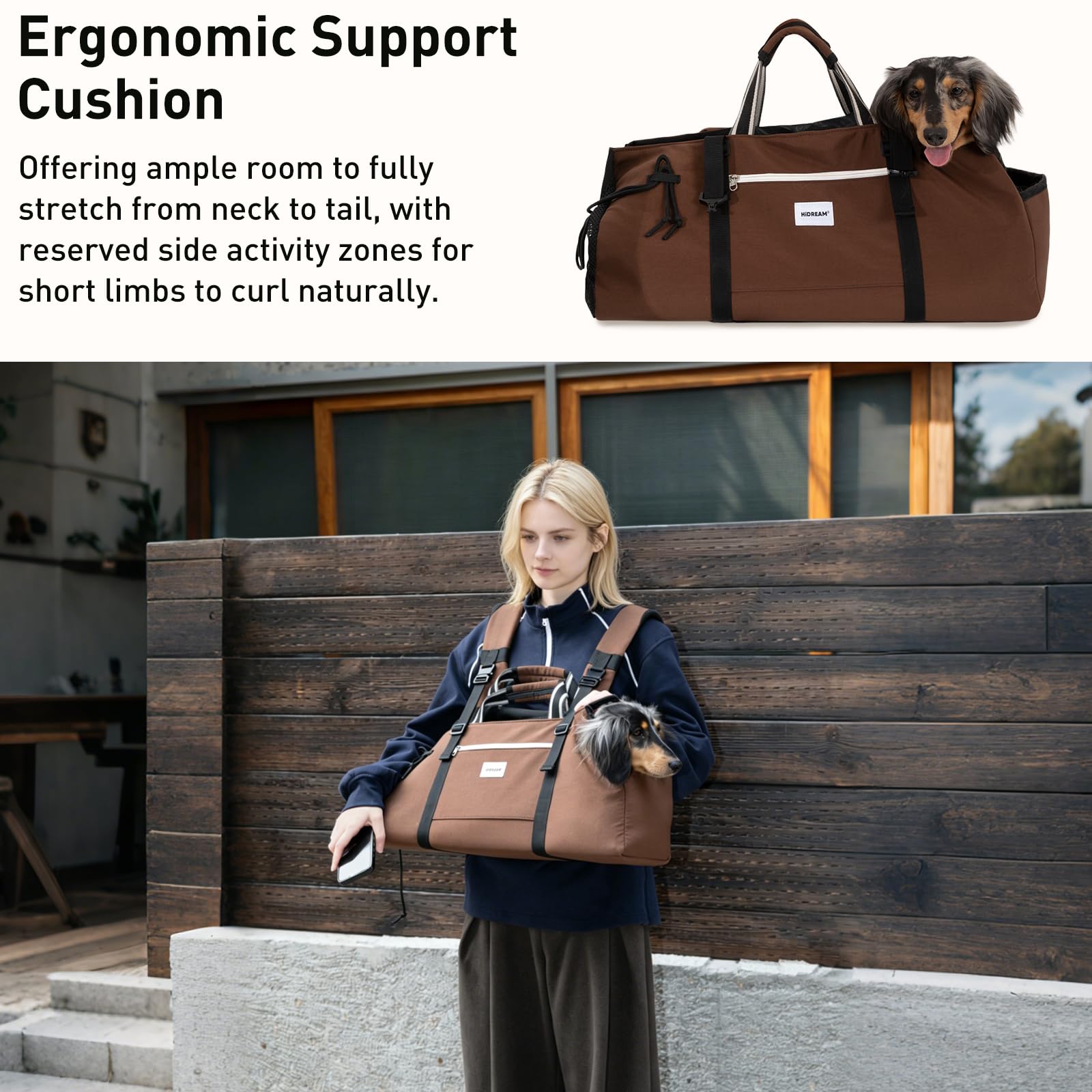 Dachshund - Bolsa transportadora para mascotas, 2 en 1, de mano y hombro, bolsa de viaje de nailon impermeable para perros y gatos pequeños de cuerpo largo, hasta 8 kg con cojín de apoyo y