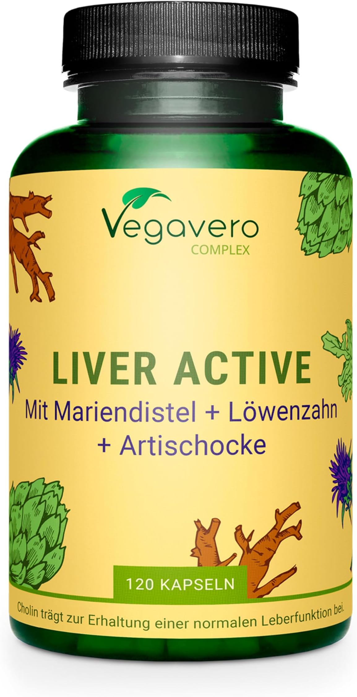 Vegavero Liver Support Supplements | with Artichoke, Chicory & Choline | Natural Cleanse Detox and Repair | NO Additives | 120 Vegan Capsules
