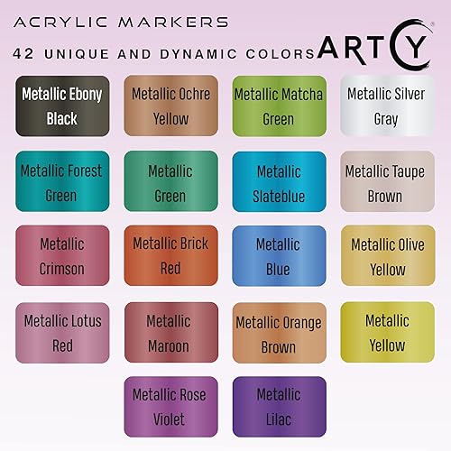Miniatura 2 de ARTCY 12 marcadores de pintura acrílica con punta media, 18 bolígrafos metálicos de pintura acrílica punta extrafina. Paquete para pintura roca,