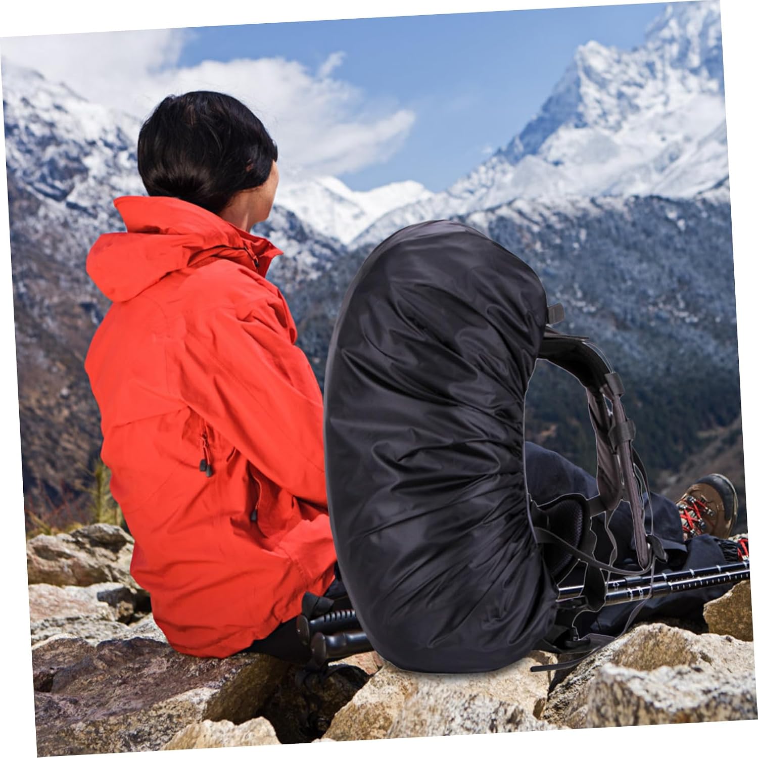 Adjustable Backpack Rain Cover with Dual Buckle Lightweight Compact Rainproof Protector for Hiking Camping Biking Fits Up to Packs with Portable Storage Bag