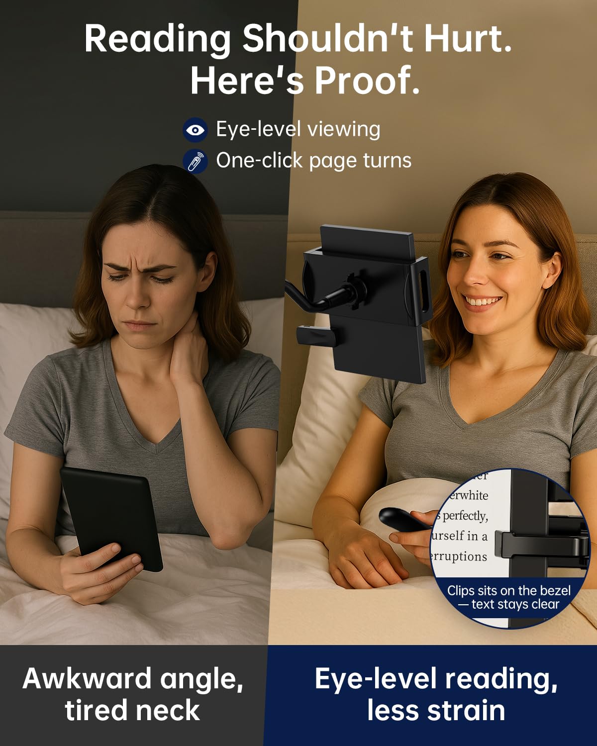 Kindle Halter mit Fernbedienung Seitenumkehrer - Freisprech-Leseständer für Bett, Schreibtisch, Laufband - Kompatibel mit Kindle Paperwhite, Oasis, iPad, iPhone und mehr