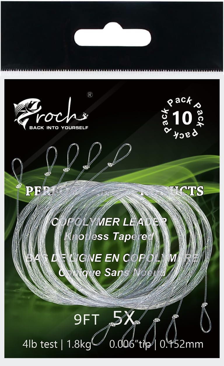Fly Fishing Tapered Leader with Pre-Tied Loop 9FT Nylon Fly Line Leader (10 Pack) 0X 1X 2X 3X 4X 5X 6X