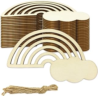30 Pieces Rainbow Wood DIY Crafts Unfinished Wooden Cutouts Wood Discs Slices for Kid's DIY Projects Spring Summer Christmas Party Decorations (3.9 x 2.4 x 0.1 in)