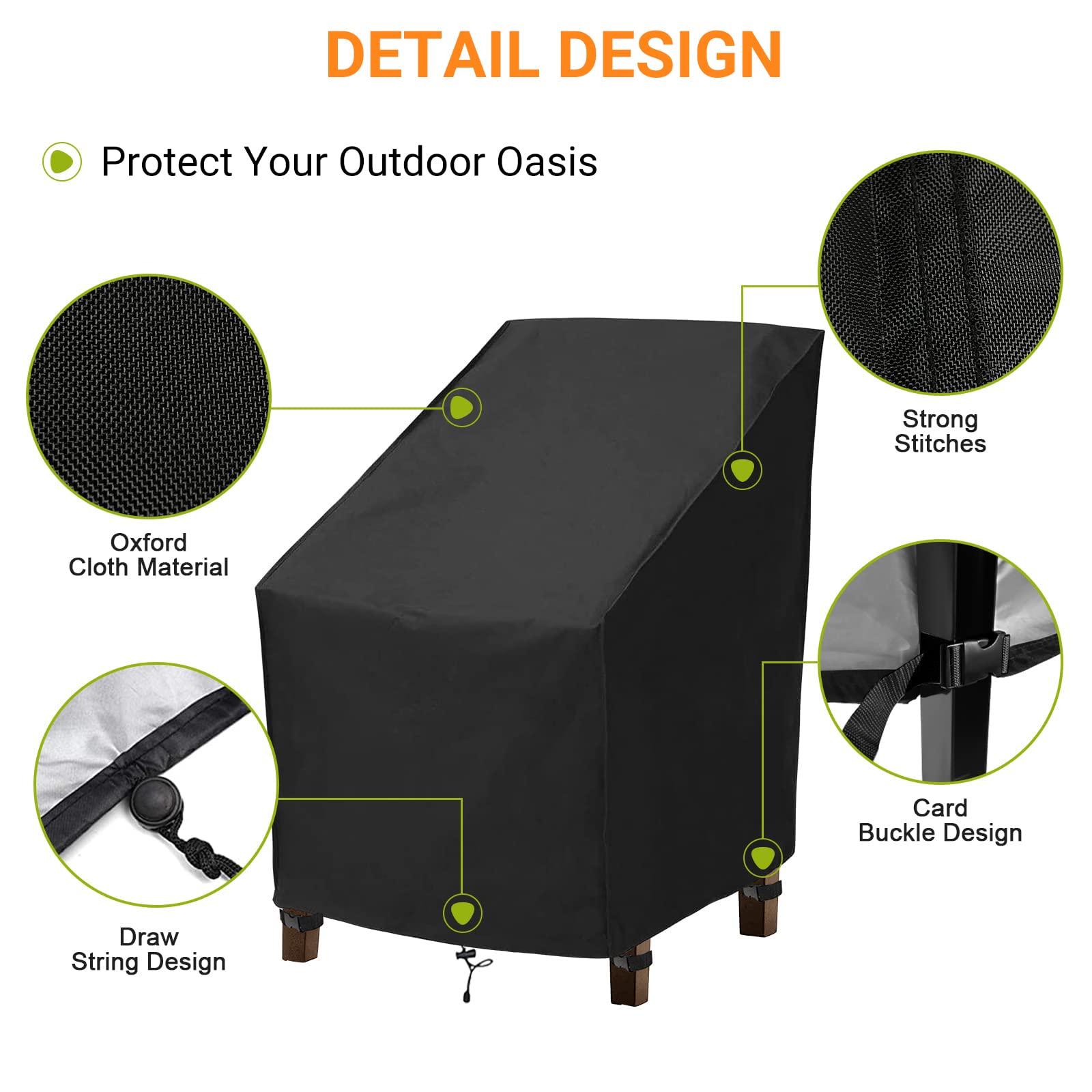 Set di 2 coperture per sedie da giardino, impermeabili, anti UV, in tessuto Oxford 420D, con 4 fibbie e corda orlo, antivento, per esterni (97 x 89 x 74 cm)