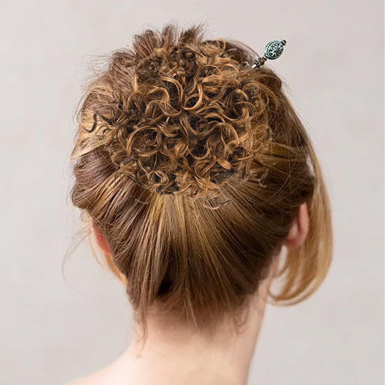Messy Bun, Short Curly Drawstring ,Extension Loose Bun Hair ,Pieces for Women High Temperature Synthetic Bun Extension 60g Black (T4-27A) - Image 4