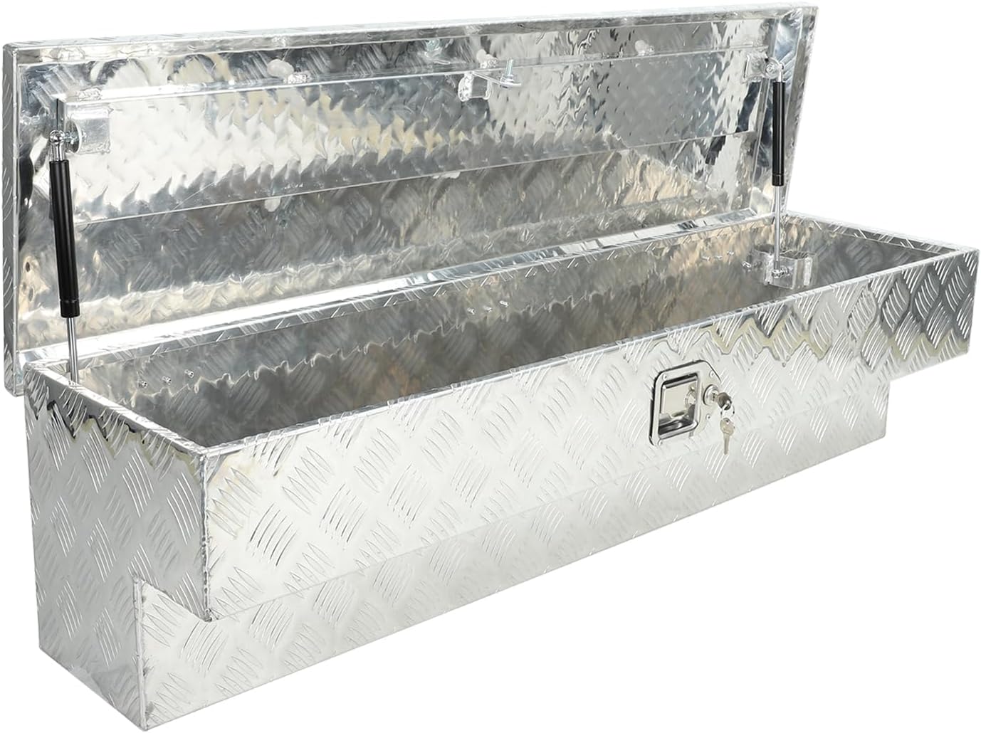 60 Inch Side Mount Truck Tool Box Aluminum Pickup Truck Bed Tool Box Trailer Storage with Lock Key 5 Bar Tread 60" x 8" x 14" Silver