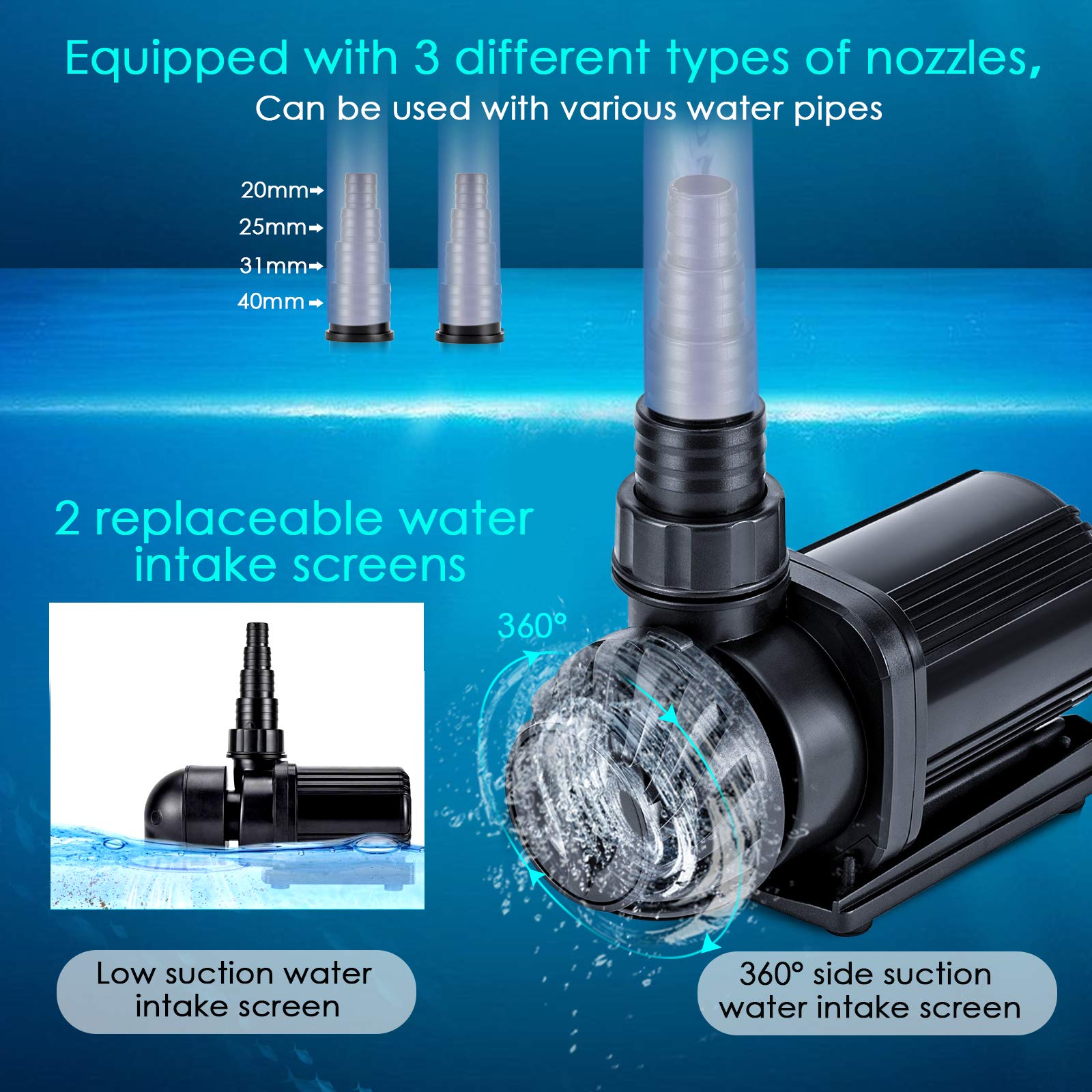 AQQA Aquariumwaterpomp, 40 W, 4500 l/u, instelbare dompelpomp met