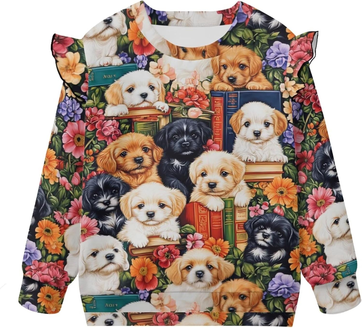 WELLFLYHOM Toddler Little Girls Long Sleeve Sweatshirt 1-8T Ruffle Sleeve Shirts Tops Pullover Crewneck Sweater Top
