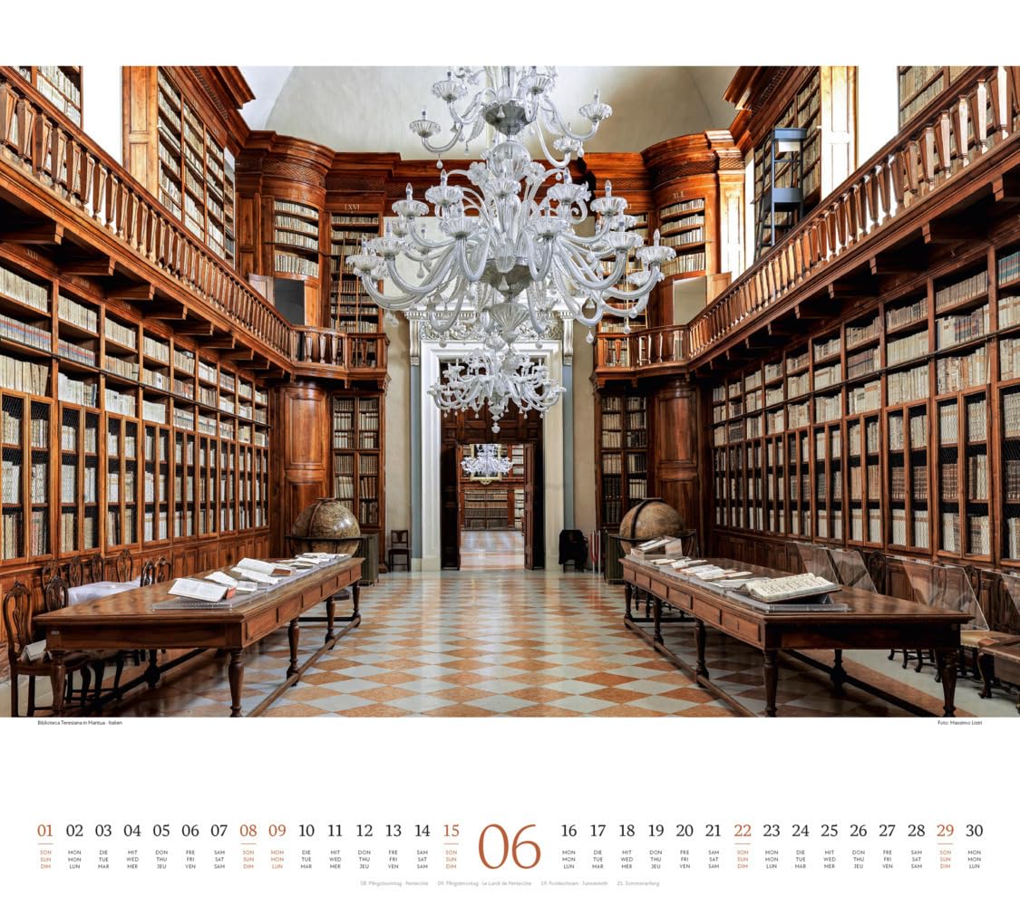 Welt der Bücher Kalender 2025, Wandkalender im Querformat (54x48 cm) - Mit den eindrucksvollsten Bibliotheken und Büchereien der Welt