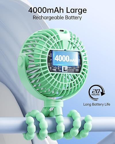 Miniatura 4 de SWEETFULL Ventilador portátil para cochecito con pantalla de 4000 mAh, mini ventilador de clip alimentado por batería, 4 velocidades, recargable,