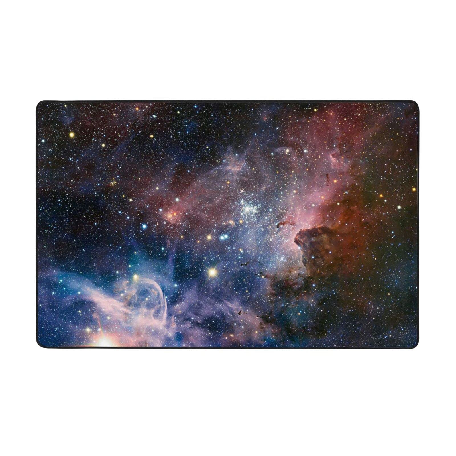 Grand tapis galaxie 150x100 cm lavable et antidérapant en peluche pour salon