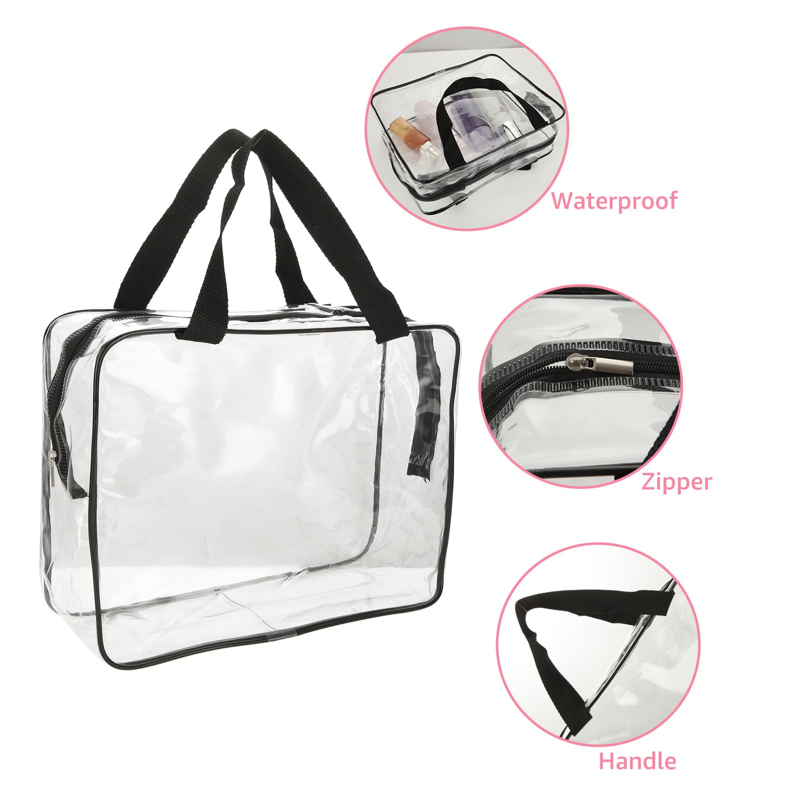 VIDETOL 4 Pcs Large Clear Toiletries Bags, Waterproof Large Transparent Storage Bags with Zipper and Handle - Image 3
