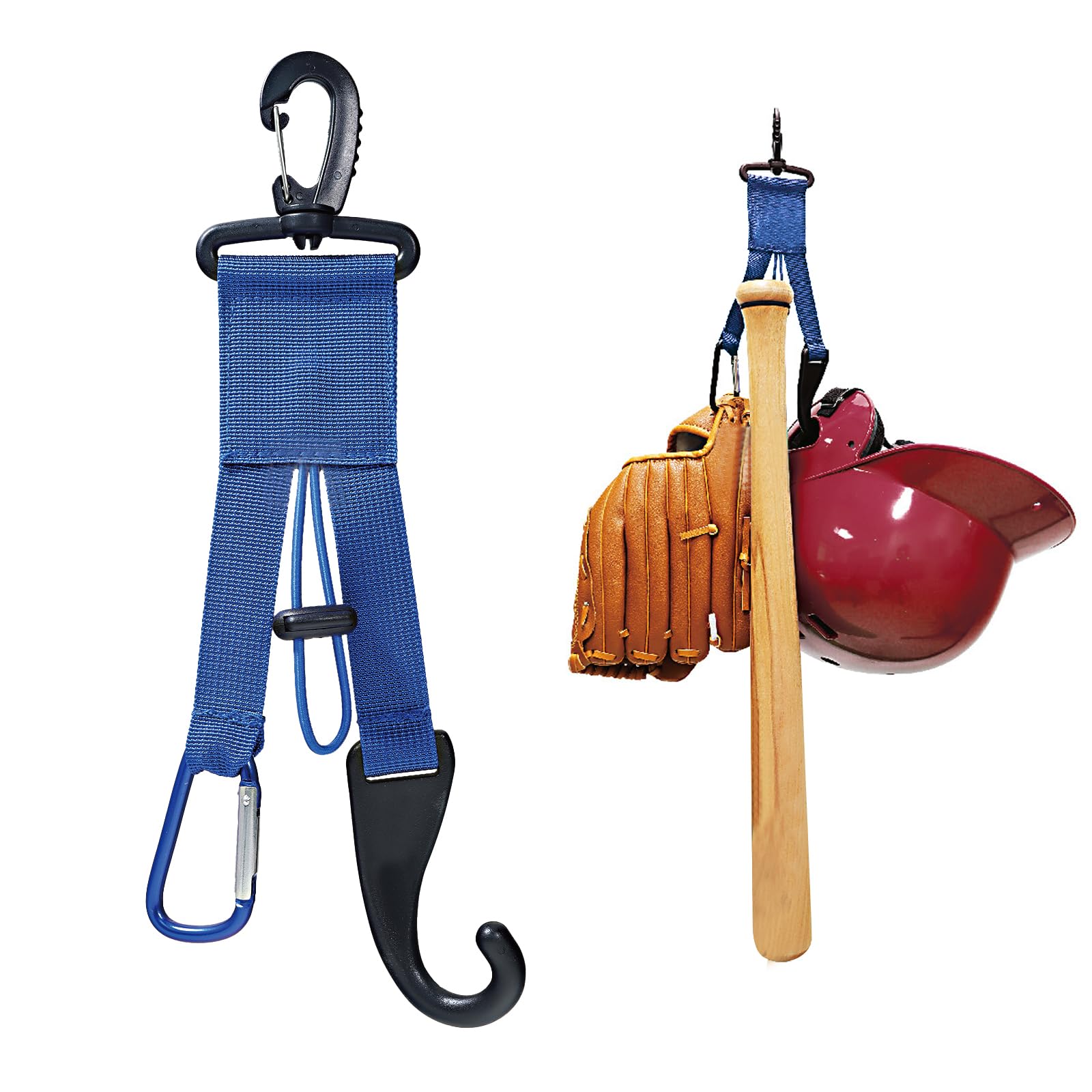 Baseball Softball Gear Hanger,3 in 1 Dugout Organizer Baseball Bat Holder with Glove Clip and Helmet Hook for Badminton Baseball Softball Fence Bag Bottle Training Hiking Camping Accessories (Blue)