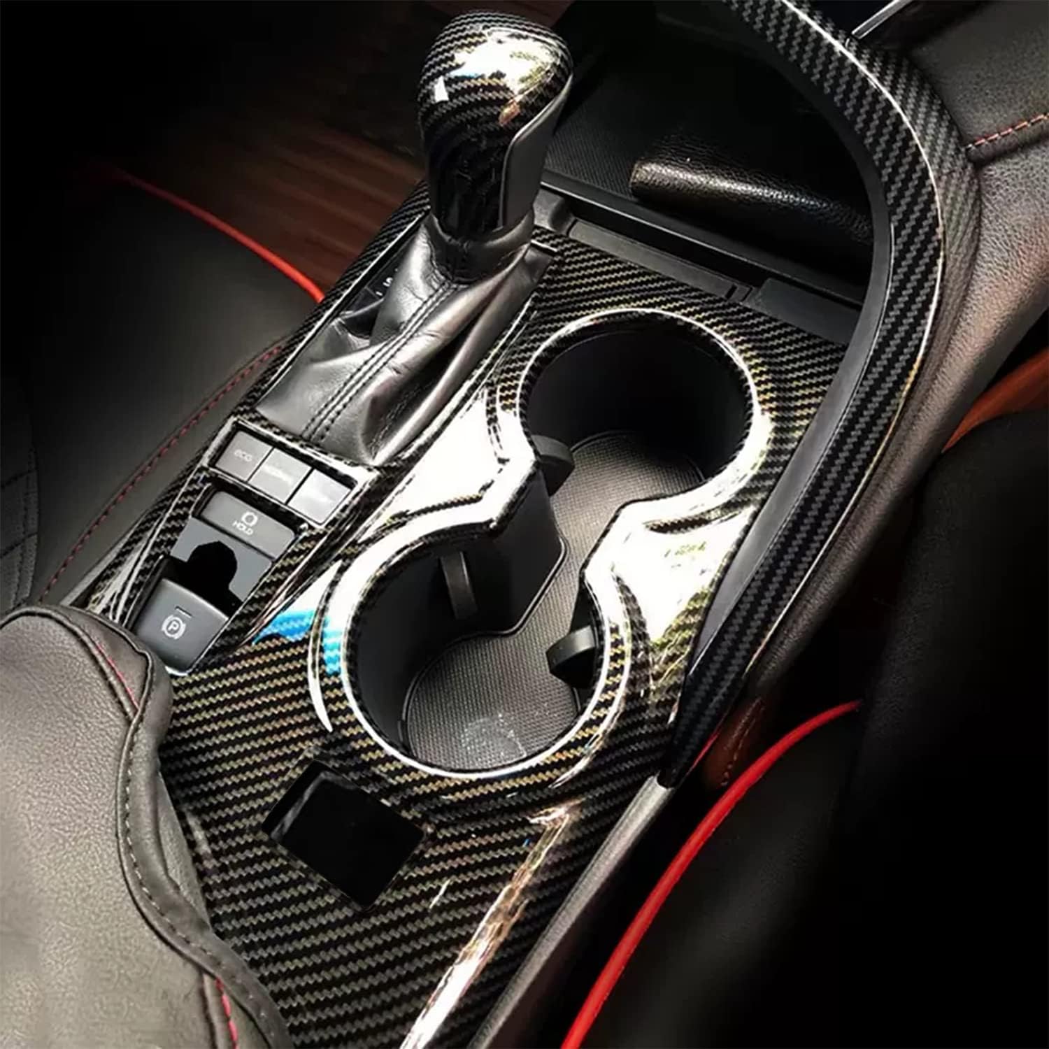 HORRY Center Console Gear Shift Panel Frame Cover Trim Suitable for 2018-2023 Toyota Camry SE LE TRD Accessories Automatic Transmission with Seat Heater Switch Hole (Carbon Black)