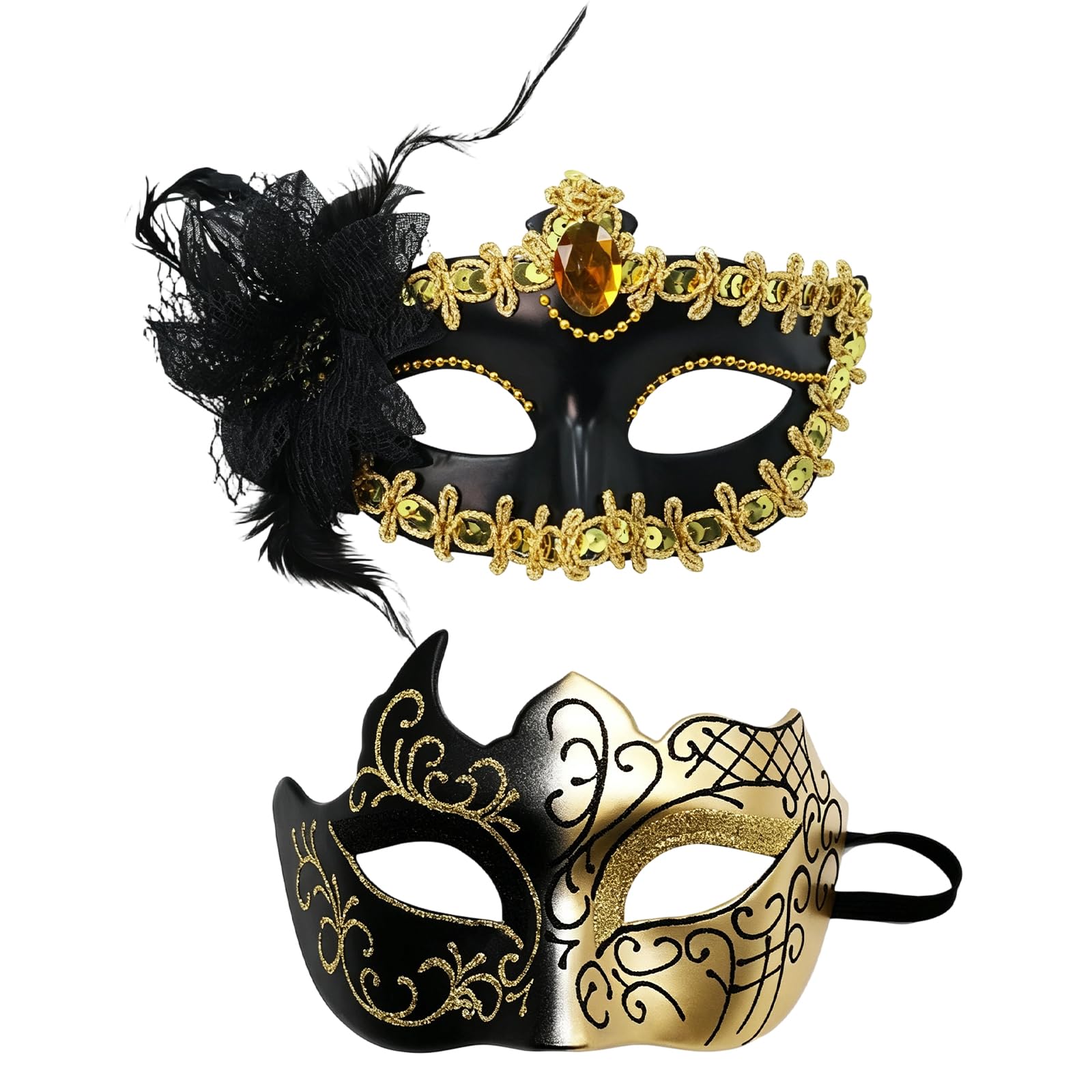 ZPSCXQ 2-Piece Masquerade Mask Set, Half-Face Costume Masks for Men and Women, Dress-Up Party Accessories (17x11cm)